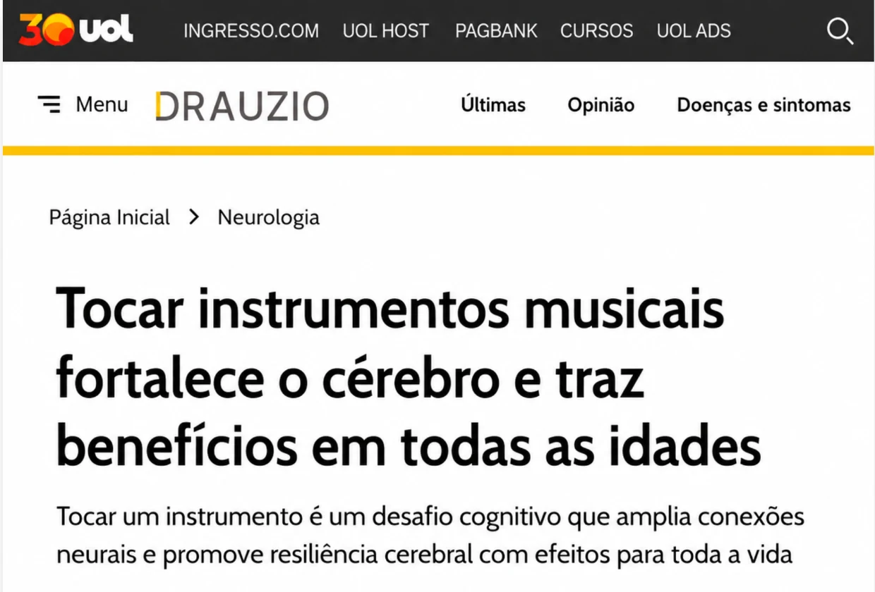 Portal Drauzio Varella: “Tocar instrumentos musicais fortalece o cérebro e traz benefícios em todas as idades”