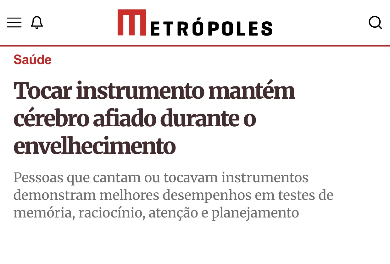 Metrópoles: “Tocar instrumento mantém cérebro afiado durante o envelhecimento”
